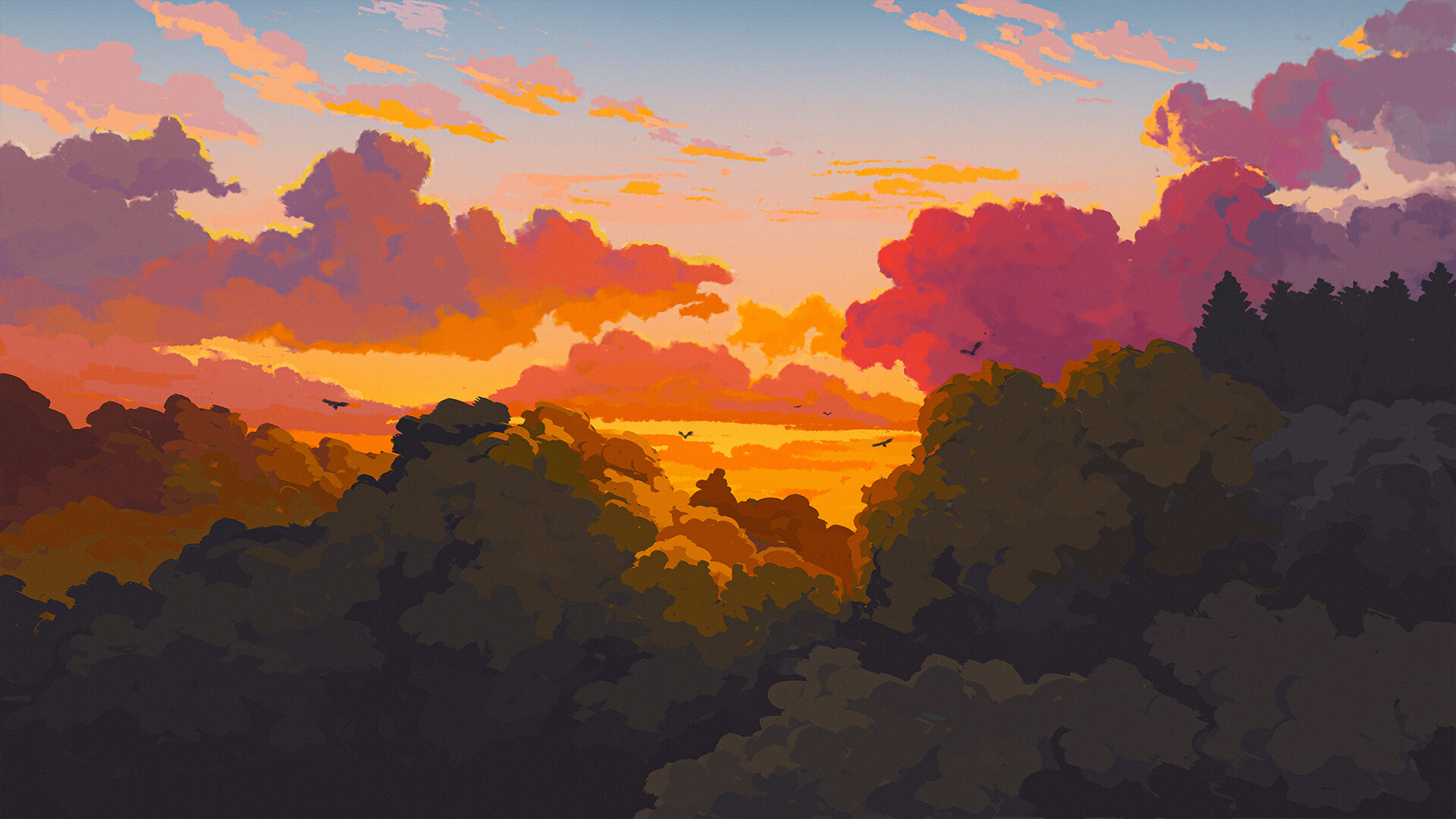 Sunset Over Whispering Woods