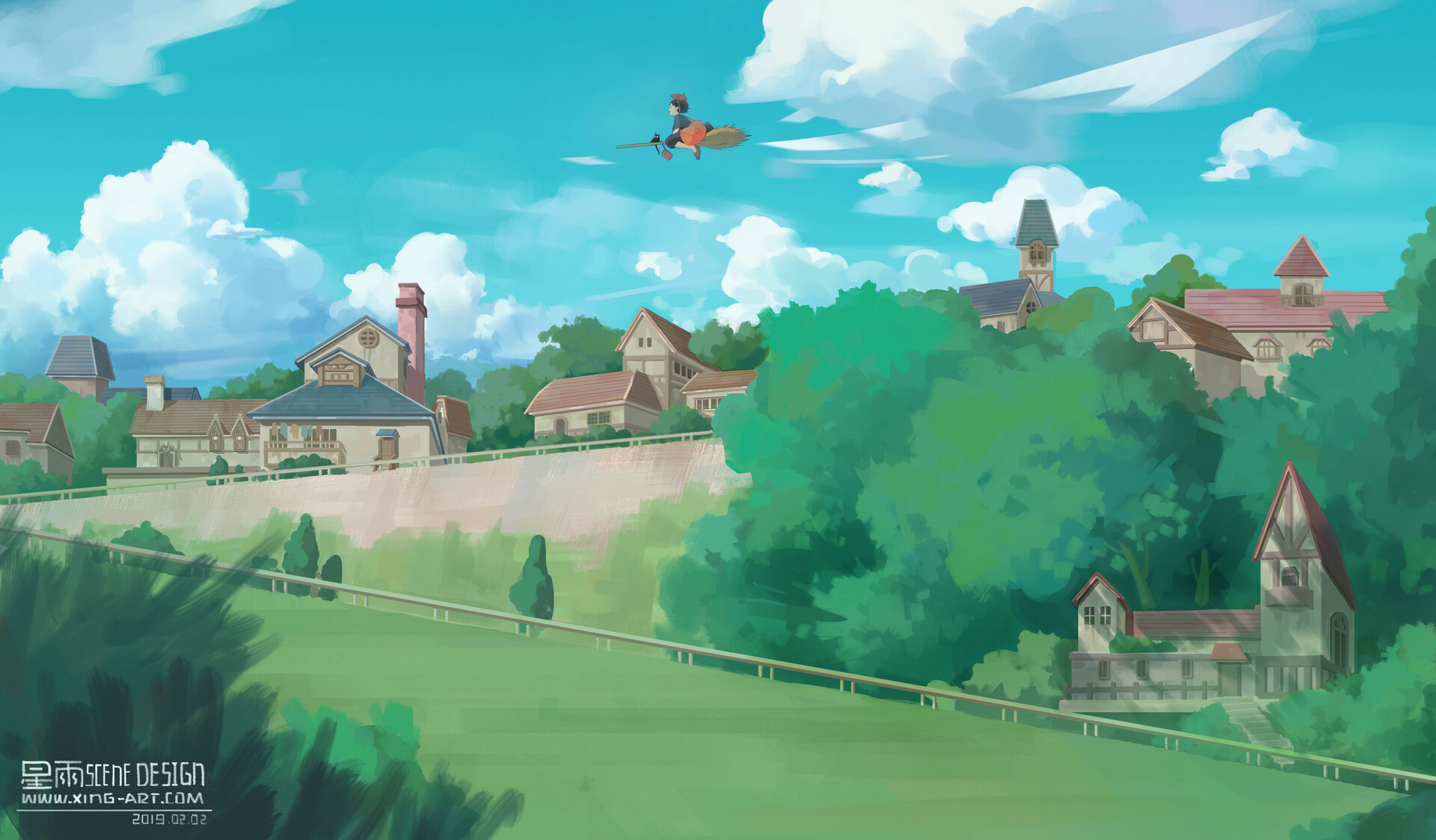 Breezy Skies Over a Peaceful Village