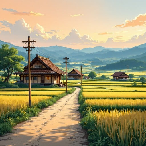 Golden Paths Through Serene Rice Fields