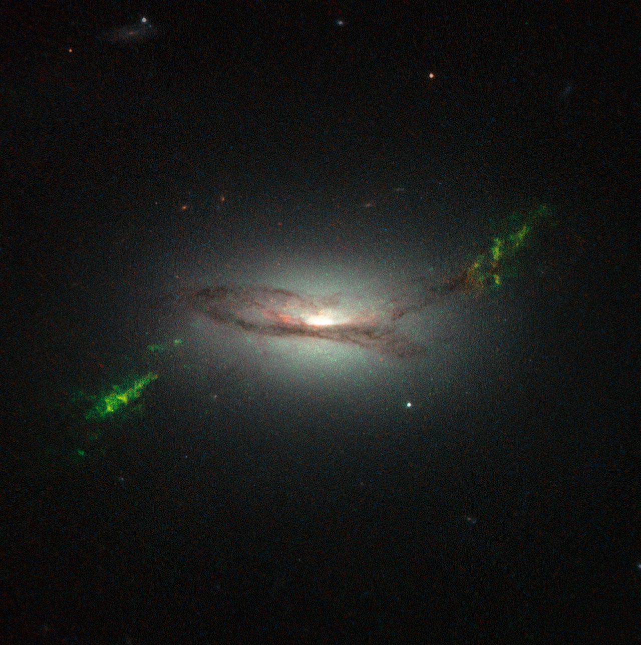 Hubble view of green filament in galaxy 2MASX J22014163+1151237
