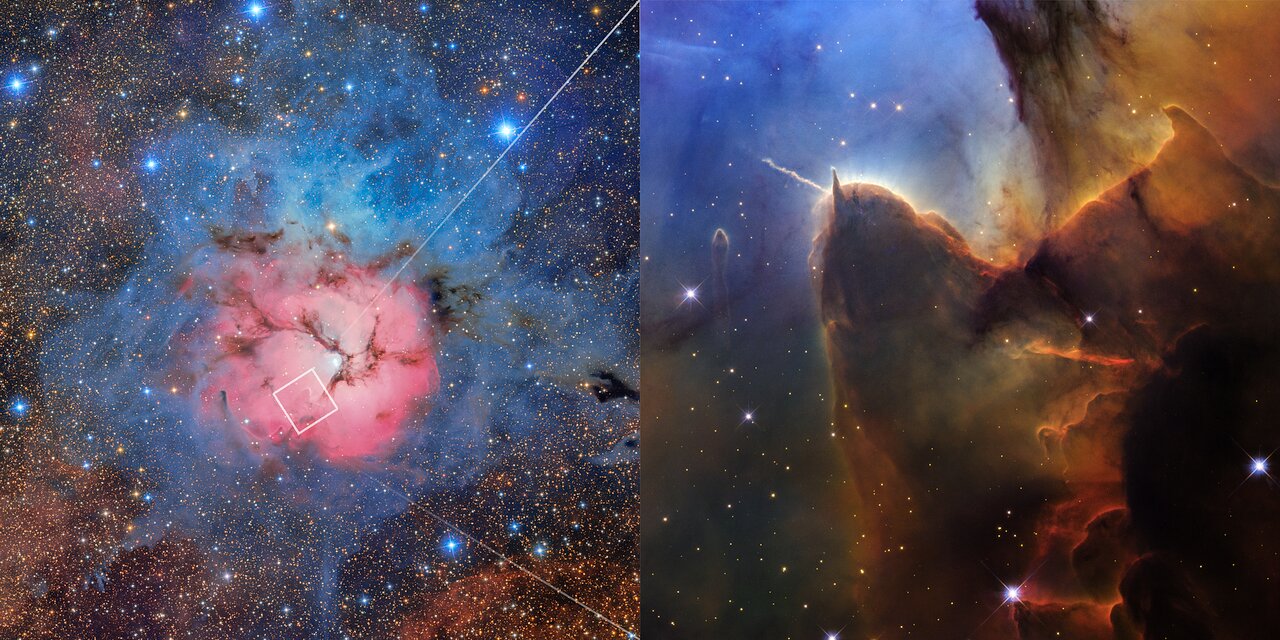 Full Trifid Nebula (Rubin Image with Hubble Close-up)