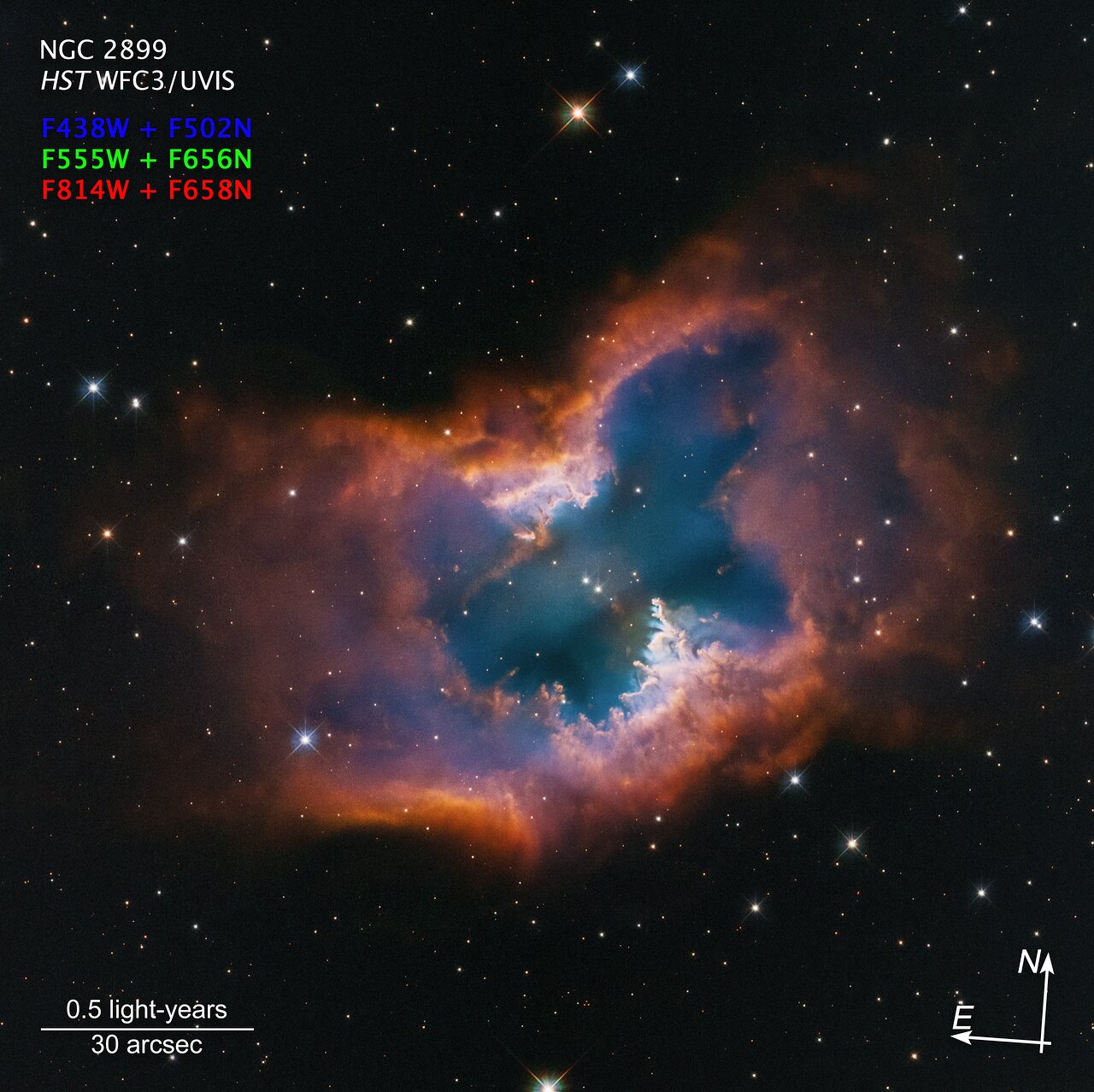Planetary nebula NGC 2899 (annotated)