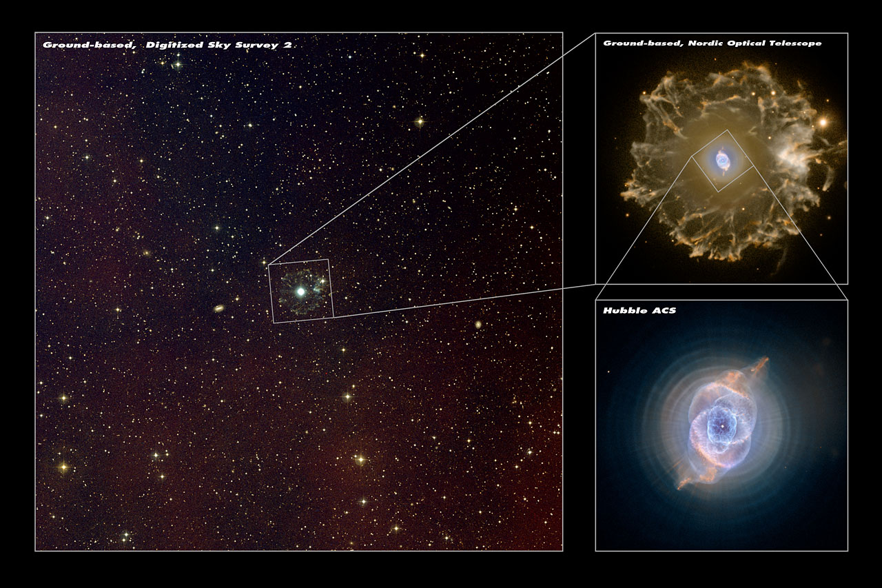 The Cat's Eye Nebula's position in the sky (ground-based image)
