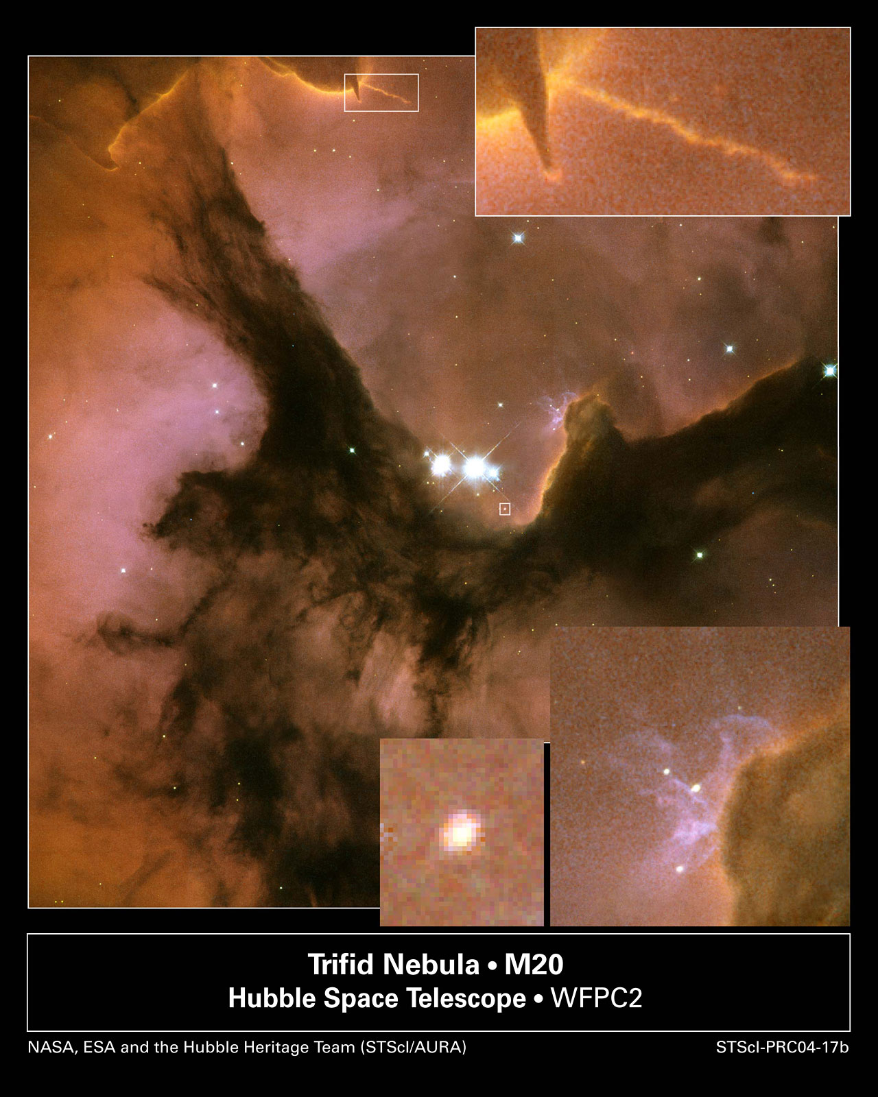 New Hubble image reveals details in the heart of the Trifid Nebula