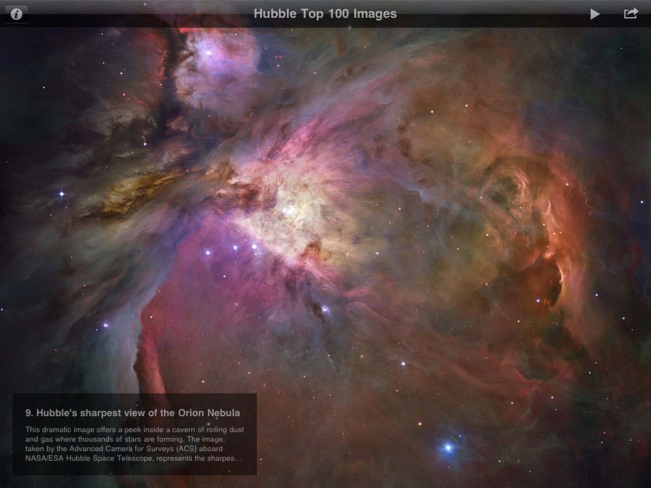 The ESA/Hubble top 100 images iPad app screenshot
