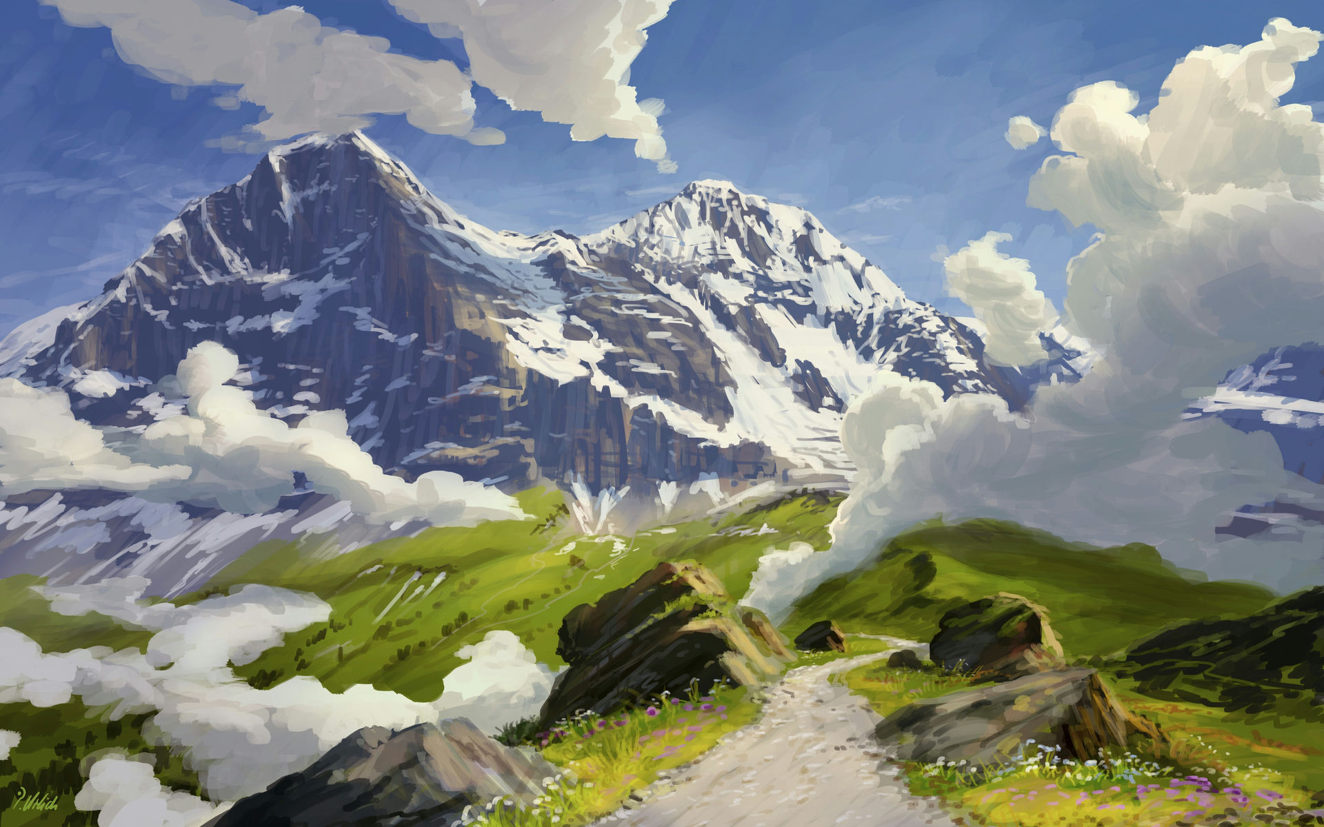 Mountains, Grass & Path