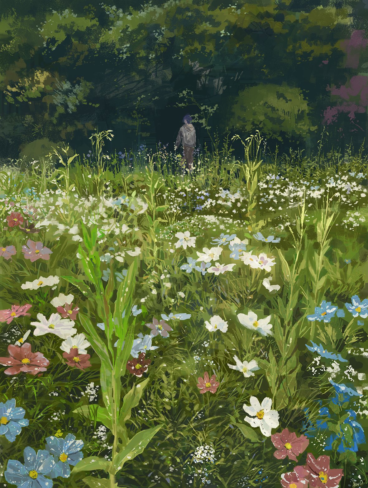 1Girl & Blue Flower