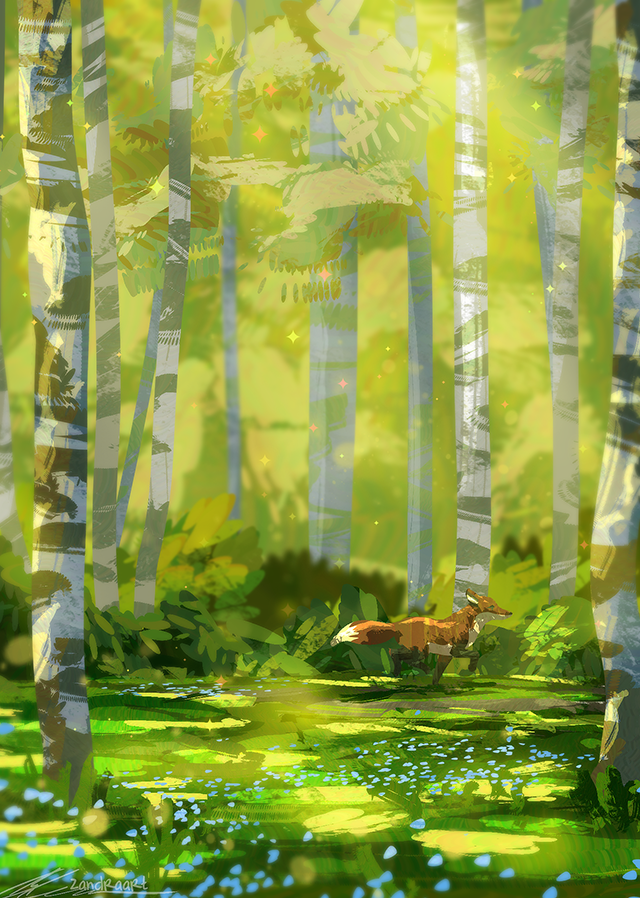 Animal & Birch Tree